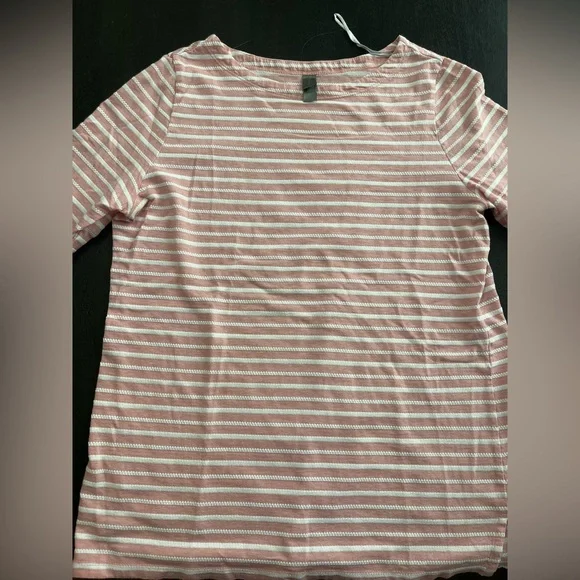 Denver Hayes Women Large Cotton Blend Pink and White 3/4 Stripped Shirt - Picture 7 of 13